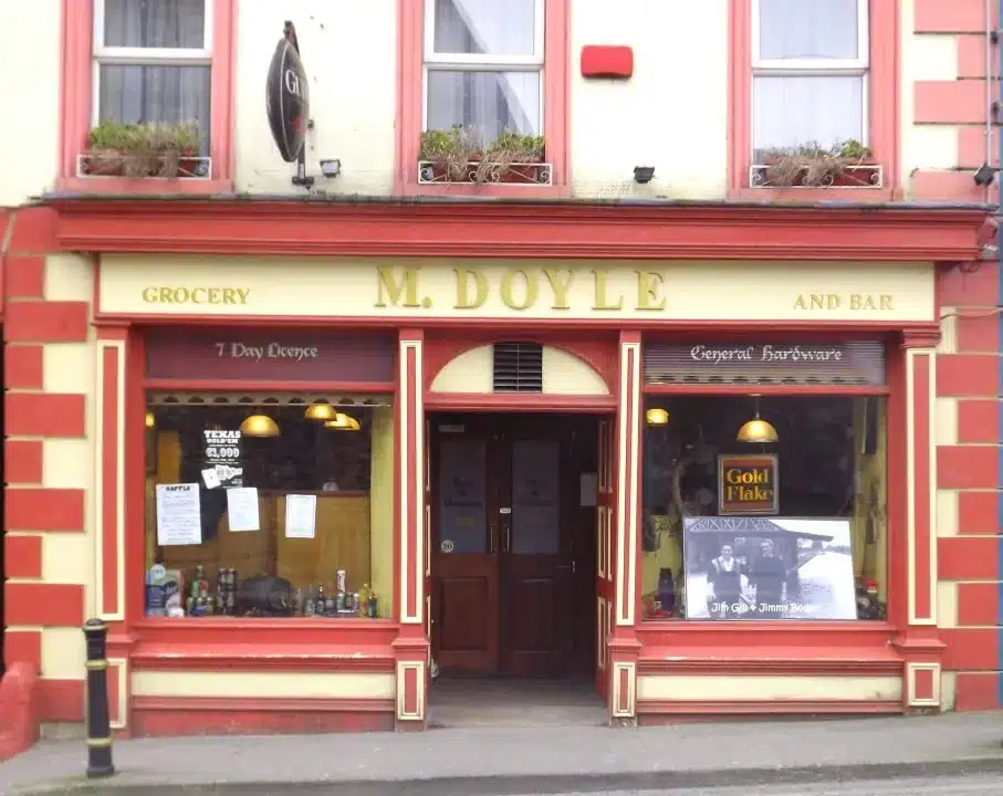 Doyles Bar front with M. Doyle written on sign
