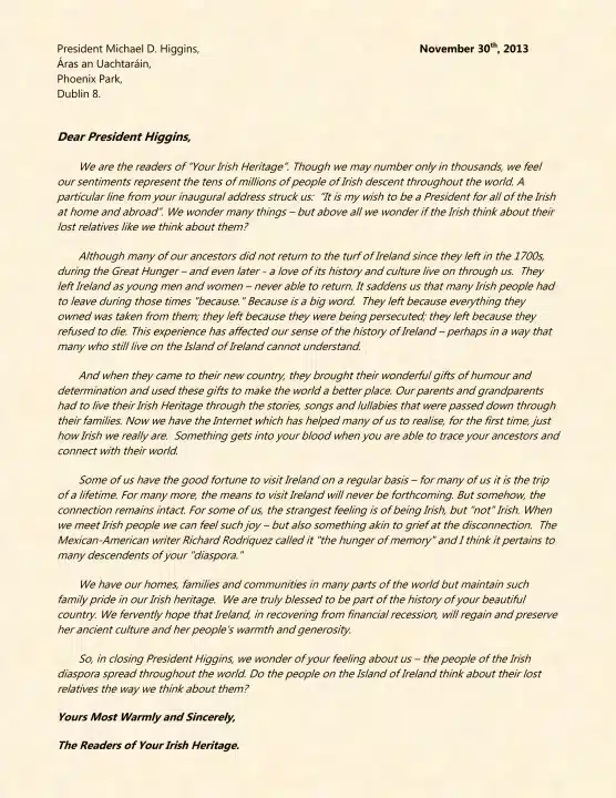 President Michael D Letter