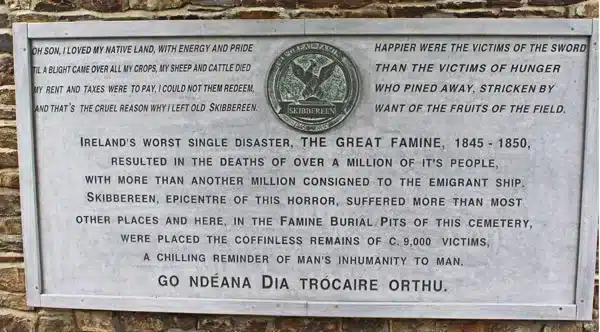 Famine Memorial Plaque at Abbeystrowery