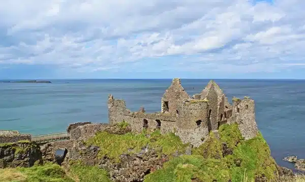 Dunluce Castle, County Antrim, Ireland, looking over irish coastline landscape