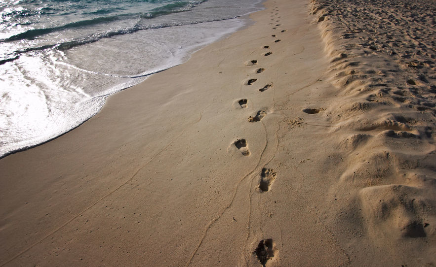 1416058 - path of footprints left on the sunrise shore