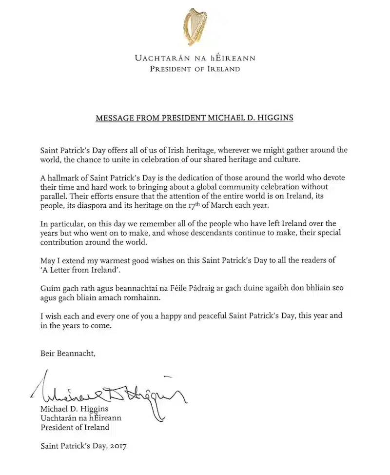 Message from President Michael D Higgins