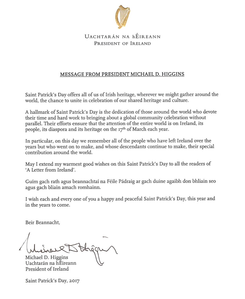 Message from President Michael D Higgins