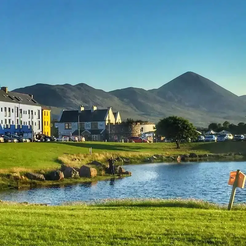 A benign view of Croagh Patrick from the Quays in Westport.
