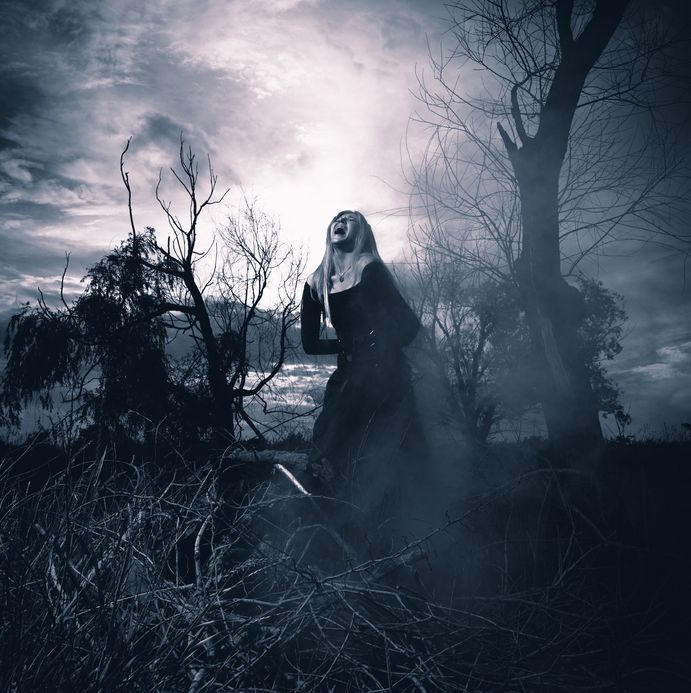 20992030 - banshee  fantasy style portrait of a howling woman, monochromatic shot