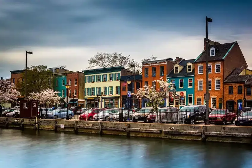colorful shops and buildings in fells point, baltimore, maryland