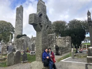 Celtic cross in Irish church graveyard