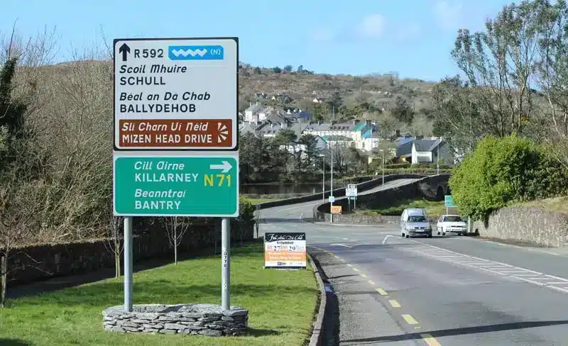 Irish Road with placenames in west Cork