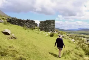 Ruins of an old Irish village deserted during the famine on Achill island, County Mayo