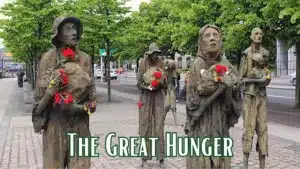 The Great Hunger Memorial Statues with flowers