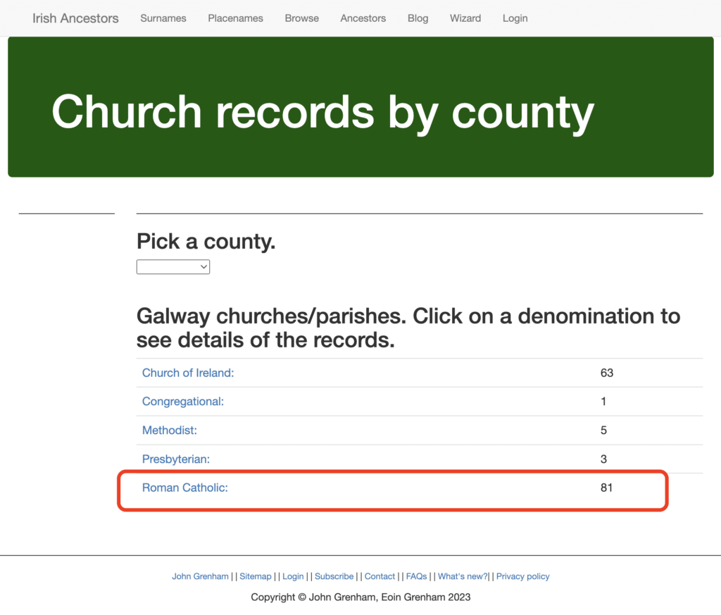 John Grenham - RC Irish church records