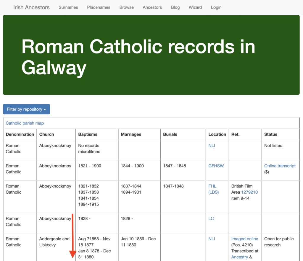 John Grenham - RC Irish church records Galway