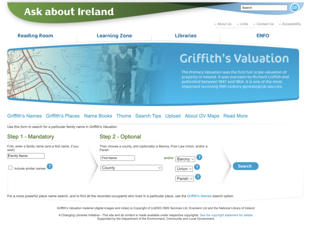 Irish Land Records - Griffiths Valuation